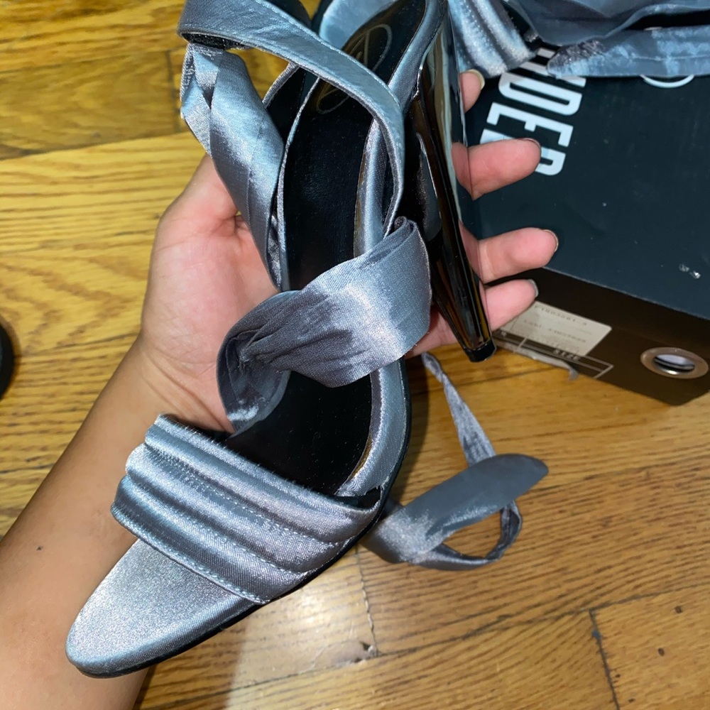 Missguided Cone Heel Lace Up Sandals Grey